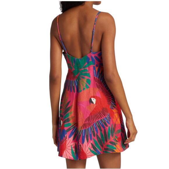 Farm Rio Linen Bright Macaw Side Buttons Mini Dress Size Large - Picture 10 of 10